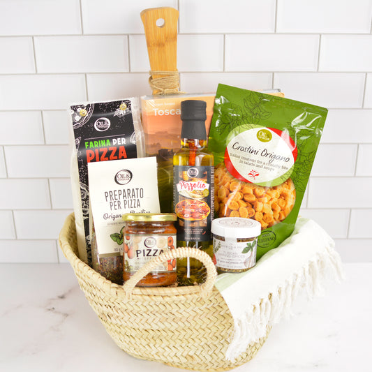 Tuscan Pizza Night Gift Basket – Italian-inspired pizza night basket with snacks