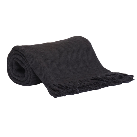 Black Cotton Throw with Fringe Ends