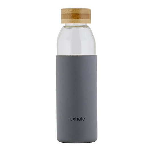 Botella de agua de vidrio Exhale con tapa de bambú