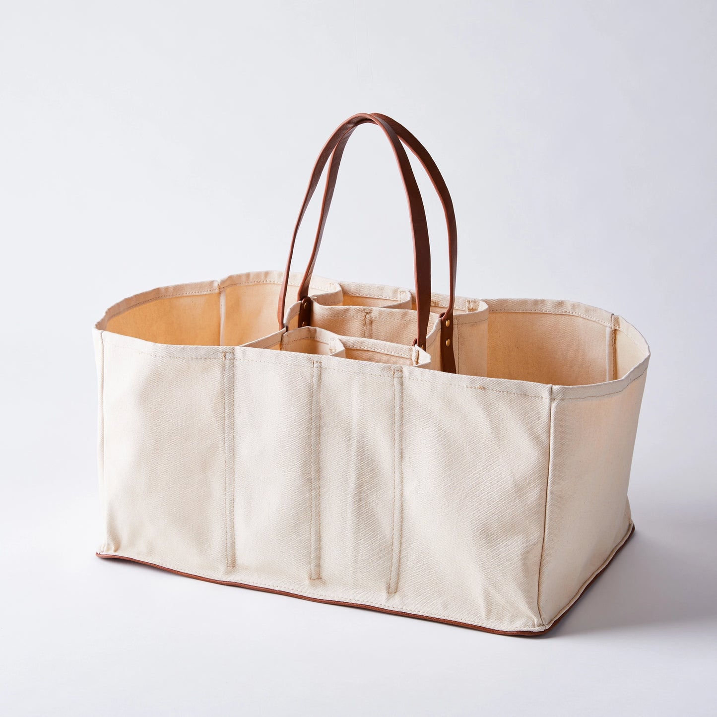 XXL Wine Tote - Ivory with Faux Leather Handles