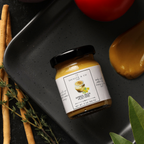 Jar of Jocelyn & Co. amber beer mustard with artisan label