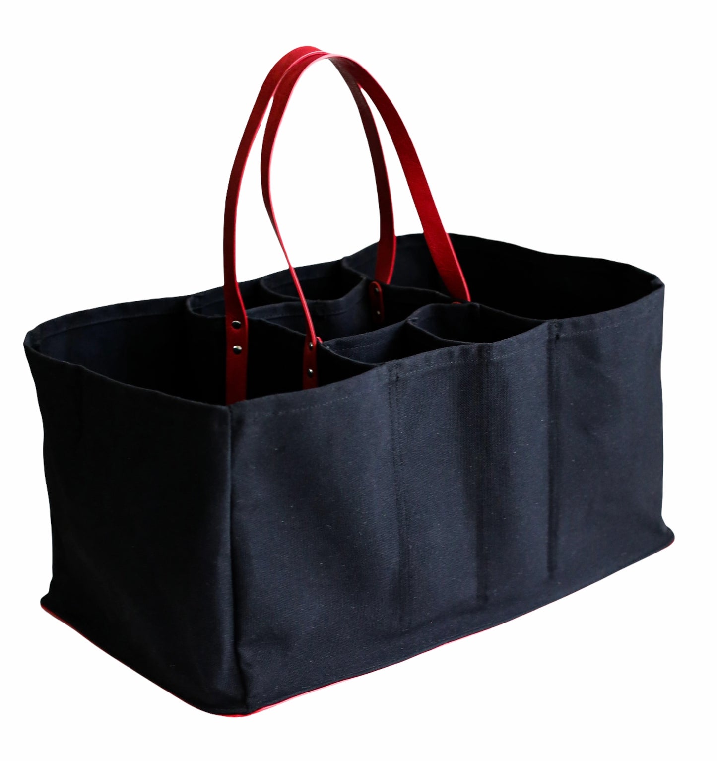 Bolsa de vino XXL - Negra con asas de piel sintética roja