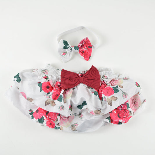 Red Floral Skirt and Headband 9-12 months