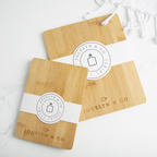 Jocelyn & Co. mini charcuterie board in natural wood with branded engraving