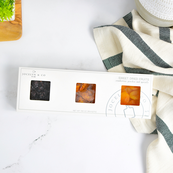 Jocelyn & Co. Sweet Dried Fruits Pairing Set — premium dried fruits for wine and cheese pairing in signature packaging